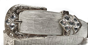RRango Unisex Silver Tone 4 White Stones Design Ostrich Custom Belt