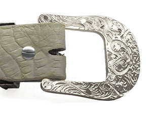 RRango Unisex Silver Tone 4 White Stones Design Caiman Hornback Custom Belt