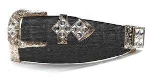 RRango Unisex Silver Tone 4 White Stones Design Caiman Hornback Custom Belt